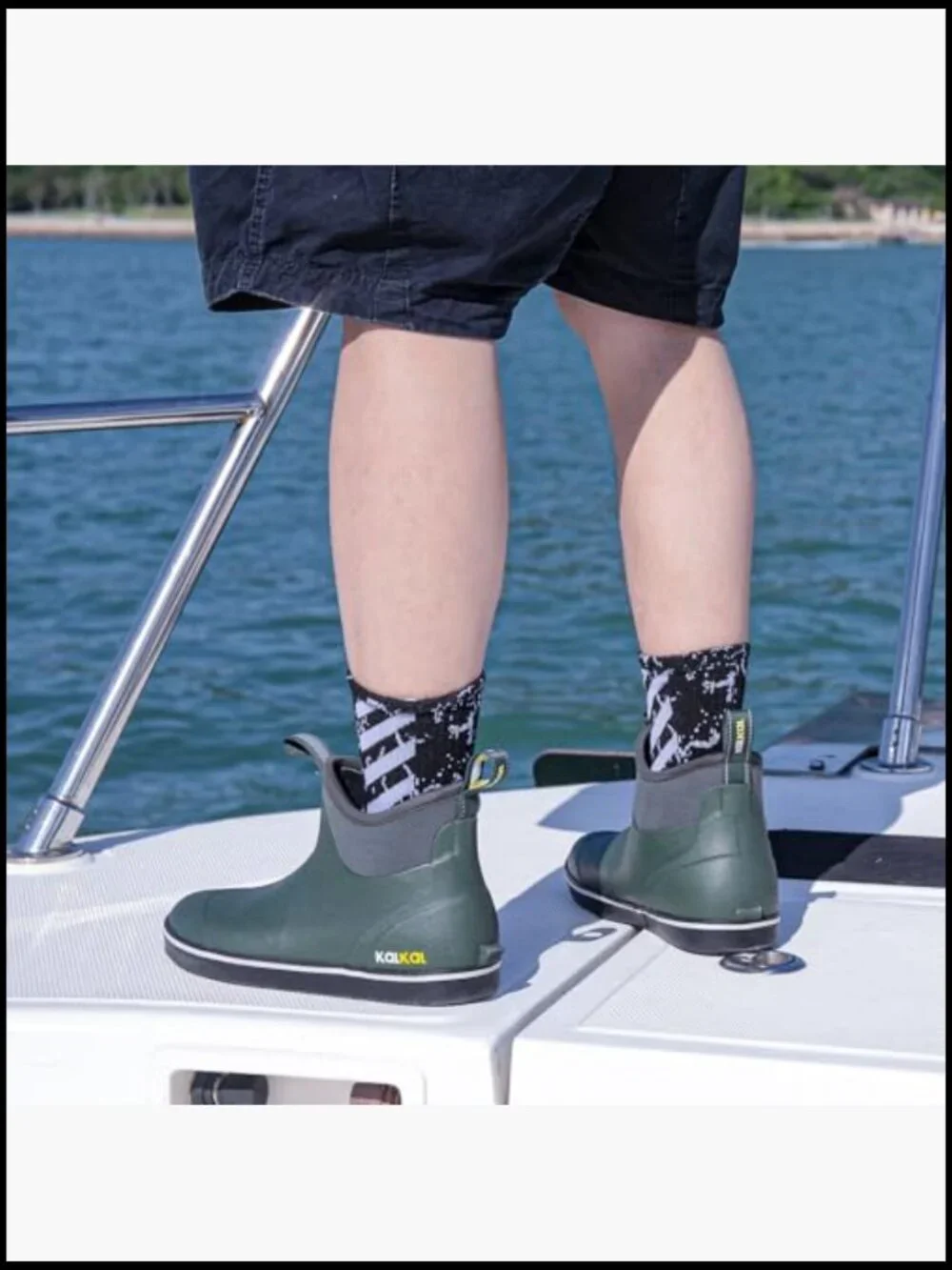 Waterproof Rain Boots Men's Deck Boots High Traction Rubber Pull-On Ankle